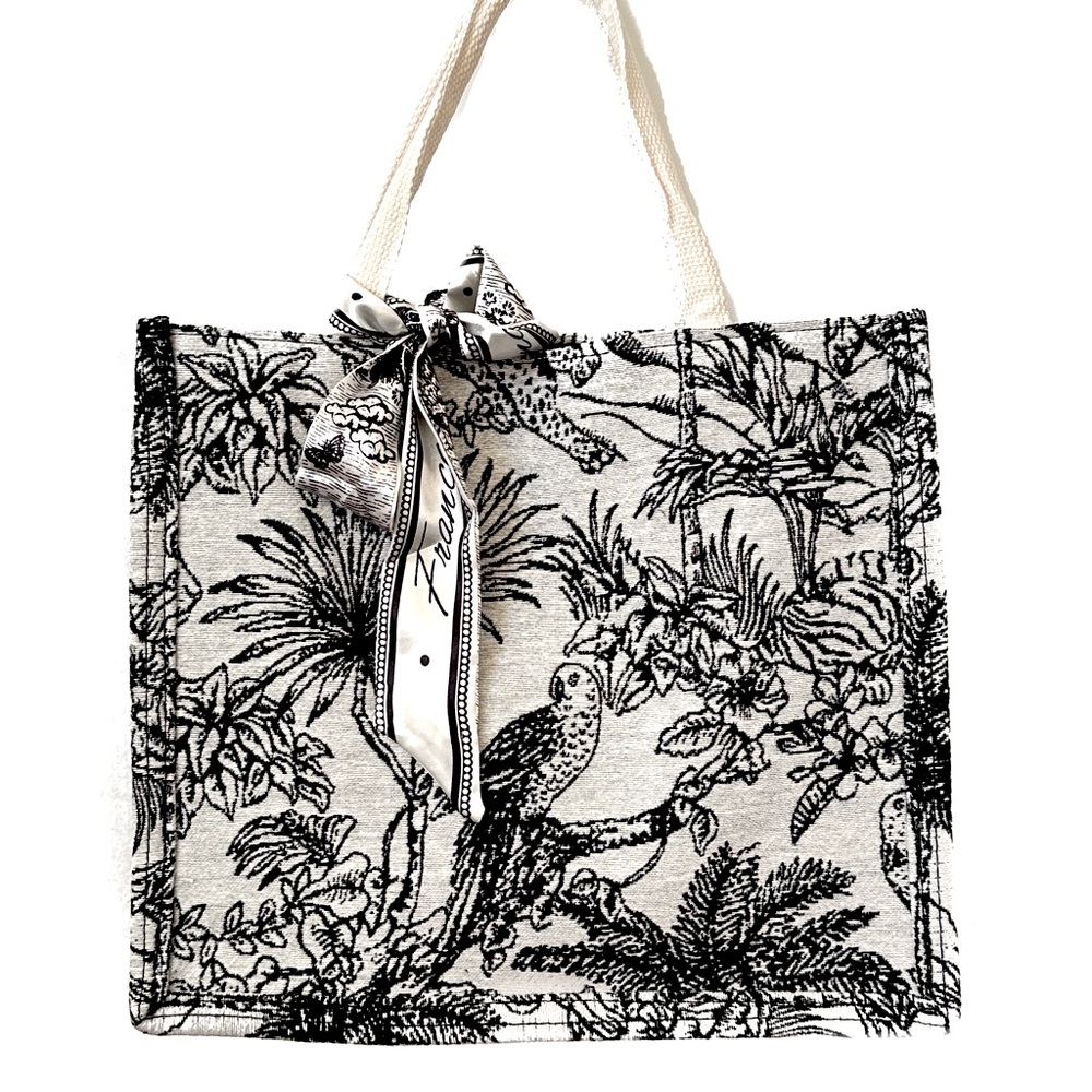 PARISIAN TOILE TOTE | Black & White Toile Structured Fabric Bag | NWT